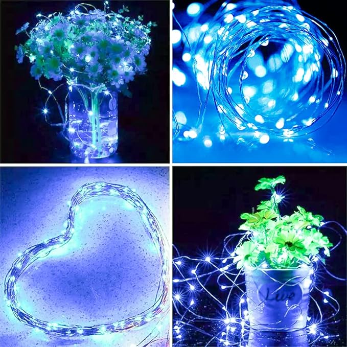 String Lights, Waterproof LED String Lights,2 Pack 20ft 60 LED Festival Decorations Crafting Battery Powered Copper Wire Starry Fairy Lights (Blue)