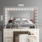 Hollywood Vanity Mirror with Lights, 24 Dimmable Bulbs, 3 Color Lights,Make Up Lighted Mirror, Aluminum Metal Frame, USB Charging Port（48" x 30"）