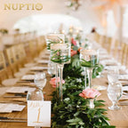 NUPTIO Glass Tealight Candle Holders: Set of 6 Tall Candle Stands for Dinner Table Centerpiece - Stemmed Candleholders for Pillar Floating Candles