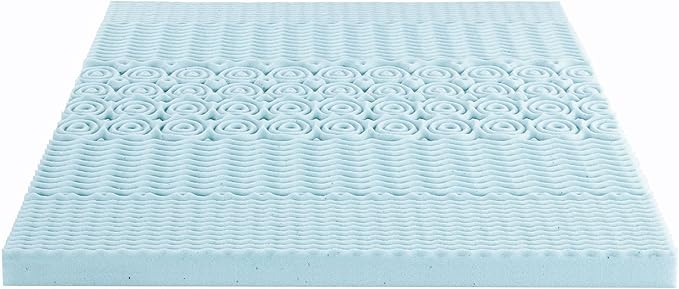 Mellow 4 Inch 5-Zone Memory Foam Mattress Topper, Cooling Gel Infusion, Dorm Essentials, Full Blue