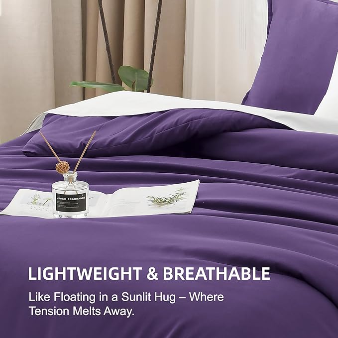 Litanika Purple Comforter Set Twin/Twin XL Size, 2 Pieces Lightweight Solid Bedding Comforter Set, All Season Fluffy Bed Set (66x90In Comforter & 1 Pillowcase)