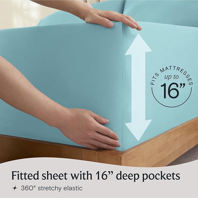 LuxClub 3 PC Sheet Bed Sheets Deep Pockets Wrinkle Free-Kids-Fitted Sheets Machine Washable Hotel Bedding Silky Soft - Aqua Twin XL
