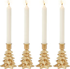 WDS WONDROUS Christmas Tree Candle Holders Set of 4 – Taper Candle Holders for Christmas Decorations, Gold Resin Candlestick Holders with Table Top, Metal, Dining Table Centerpieces & Holiday Decor