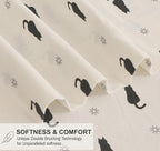 RUVANTI Flannel Sheets Twin XL Size - 100% Cotton Double Brushed Twin XL Sheet Sets, Deep Pockets 16 Inches, All Seasons Breathable & Extra Soft Bed Sheets, Warm & Cozy, 3 Piece, Black Cat