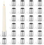 24 Pcs Silver Taper Candle Holders Bulk for Pillar Candles Metal Short Candlestick Holder Silver Centerpieces Decoration for Christmas Thanksgiving Anniversary Dinner Party