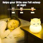 LED Night Light for Kids Cute Sleepy Owl Bedside Lamps - Convenient for Reading & Soothe Baby to Sleep Training Nursery Lights Up Toddler Bed Room Dimming & Timer &Rechargeable Decor Gifts for Women
