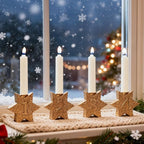 WDS WONDROUS Christmas Candle Holders Set of 4 – Gold Hexagon Snowflake Candlestick Holder, Taper Candle Holders for Christmas Table Centerpieces, Xmas Home Decor