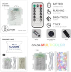suddus 66ft 200 LED Outdoor String Lights, Multi Color Fairy Lights Battery Operated with Remote, Led Twinkle Lights for Bedroom, Backyard, Wedding, Tree, Mason Jar, Wall, Centerpiece, Christmas