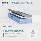 Lucid 10 Inch Memory Foam Mattress - Firm Feel - Infused with Refreshing Bamboo Charcoal and Cooling Gel - Bed in a Box - Temperature Regulating - Pressure Relief - Breathable - Full Size