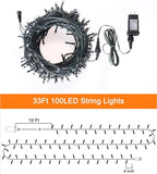 Blingstar Christmas Lights Colored String Lights 33 Ft 100 LED Waterproof Multicolor Twinkle Lights 8 Modes 30 V Plug in Fairy String Lights for Indoor Outdoor Xmas Tree Bedroom Garden Party Decor