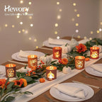 Hewory Thanksgiving Votive Candle Holders: Fall Glass Tea Light Candle Holder Set of 6, Thanksgiving Table Decorations Centerpieces for Dinner Tabe Fireplace Mantle Fall Decorations for Home Party