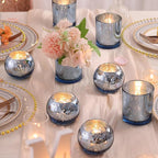 20 Pcs Assorted Blue Votive Candle Holders, Larger Size Mercury Glass Candle Holder Bulk, Glass Tea Light Candle Holders for Wedding Decorations, Blue Centerpieces for Tables, Baby Shower