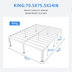 MAF 14 Inch King Metal Platform Bed Frame White with Round Corner Legs, 3000 LBS Heavy Duty Steel Slats Support, Noise Free, No Box Spring Needed, Easy Assembly