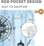 Nautical Curtains, Vintage Marine Coastal Sailboat Compass Anchor Ocean Beach Lighthouse Watercolor Blue Decorative Drapes for Bedroom Living Room Kitchen Bathroom Window 2 Panels Set, 52"x84" Inch