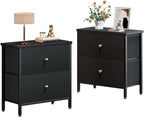 BOLUO Black Nightstands Set of 2, 2 Drawer Dresser for Bedroom Night Stand Small Nightstands End Table with Fabric Drawers Modern