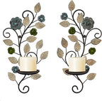 Wall Sconces Candle Holder Set of 2, Antique Multi-Color Leaf Branch Wall Mount Hanging Metal Wall Candle Holder Candle Sconce for Living Room Dining Room