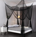 OctoRose Four Post Mosquito Net for Bed Canopy -Fits Queen, King, California King Beds-Indoor & Outdoor Use- Black