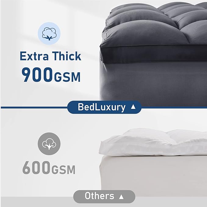 Twin XL Mattress Topper Extra Thick Pillowtop Cooling Plush Mattress Pad Cover Protector with 8-21 Inch Deep Pocket 3D Snow Down Alternative Fill Grey