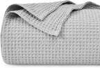 PHF 100% Cotton Waffle Weave Blanket Queen Size for Bed,Snag Proof Lightweight Breathable Moisture-Wicking Throw for Couch,Great for Layering in Cold Weather,Home Decor Gift-Light Grey