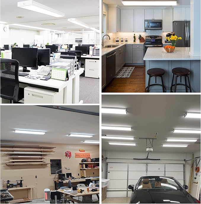 4 Pack 4FT LED Wraparound Light with 3 Wattages/3 Lumens/3 CCT Selectable, 55W/65W/75W, 5500lm/6500lm/7500lm, 3000K/4000K/5000K 4 Foot LED Wrap Light Fixture, Flush Mount Office Ceiling Light, ETL