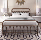 YALAXON Vintage Sturdy Queen Size Metal Bed Frame with Headboard and Footboard Basic Bed Frame No Box Spring Needed，Antique Brown.