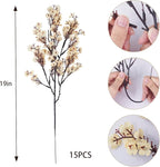 Uieke 15 Pcs Artificial Flowers Baby Breath Faux Champagne Artificial Gypsophila Bouquet Fake Silk Flowers Real Touch for Home Office Kitchen Wedding Wall DIY Room Farmhouse Décor