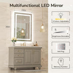USHOWER LED Bathroom Mirror 24x36 Inch with Lights - Frameless Tempered Glass LED Backlit Lighted Mirror for Bathroom Vanity with Anti-Fog, 3 Colors Dimmable, Memory Function, Wall-Mounted
