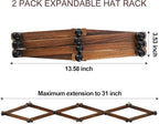 WGFKVAS 2 Pack Accordion Hat Rack for Wall - Expandable Coat Rack & Wall Mounted Hat Holder - Wooden Wall Hanger with 10 Peg Hooks for Coats, Baseball Caps, Keys & Mugs