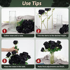 Black Roses Artificial Flowers 10 Pack in Bulk, Black Fake Roses Flowers Realistic Roses for Halloween Gothic Wedding Home Party Decoration Event Gift