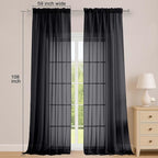 OWENIE Black Sheer Curtains 108 Inches Long for Living Room Bedroom 2 Panels Set, Lightweight Airy Black Sheer Curtain, Filmy Rod Pocket, 2 PCS, Each 59" W x 108" L