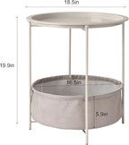 VECELO Round Side/End Table with Fabric Storage Basket，Metal Anti-Rust and Waterproof Small Bedside Nightstand with Removable Tray Top for Living Room，Balcony & Laundry，Grey /1pcs with Basket