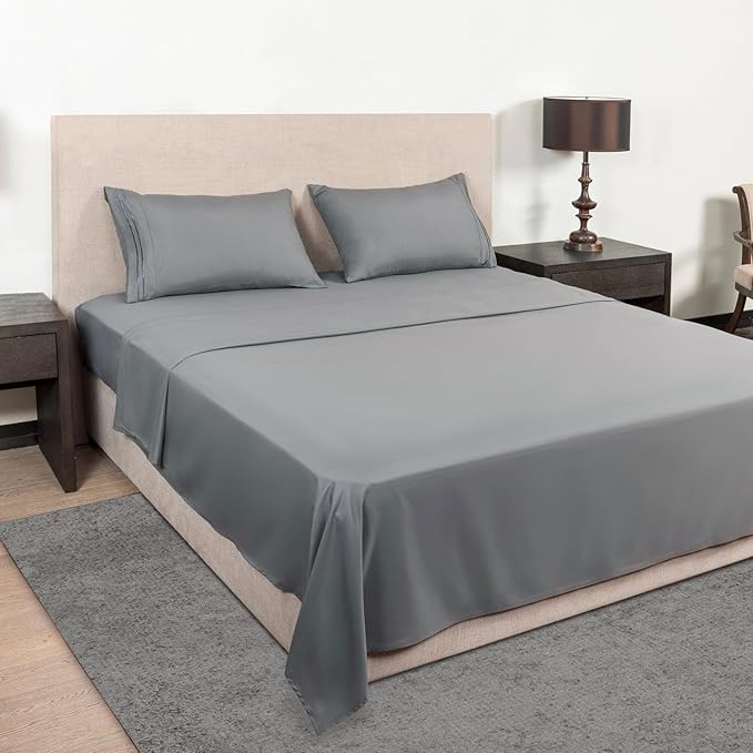 Mejoroom Queen Size Sheet Set - Hotel Luxury 1800 Bedding Sheets & Pillowcases - Deep Pocket Fitted Sheet, Soft, Breathable, Wrinkle & Fade Resistant - 4 Piece (Queen,Gray)