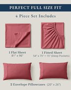 LANE LINEN 100% Organic Cotton Bed Sheets Full Size, Fully Elasticized Sustainably Produced Soft & Comfy, Machine Washable Naturally Cooling Full Sheet Deep Pocket Bedding - Mineral Red