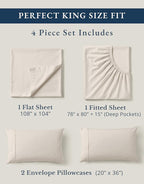 LANE LINEN 100% Organic Cotton King Bed Set, 4-Piece Cotton Bed Sheets, Crisp Percale Weave, Ultra Soft Bedding Sets & Collections, 15" King Size Sheets Deep Pocket Set - Glacier Grey