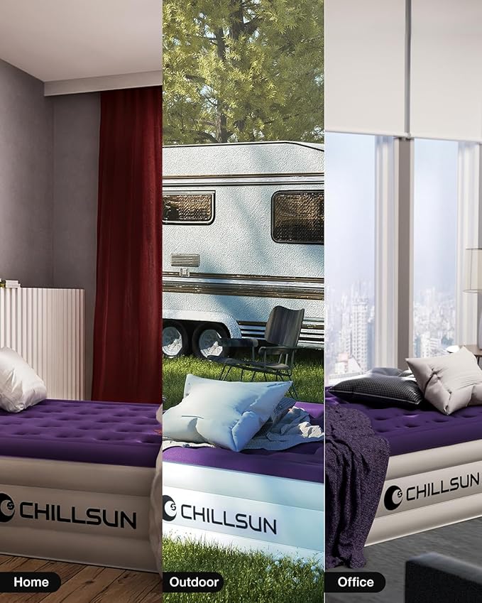 CHILLSUN Twin Air Mattress Inflatable Airbed with Built in Pump, 3 Mins Quick Self-Inflation, Comfortable Top Surface Blow Up Bed for Home Portable Camping Travel, 75x39x18'', 550 lb MAX