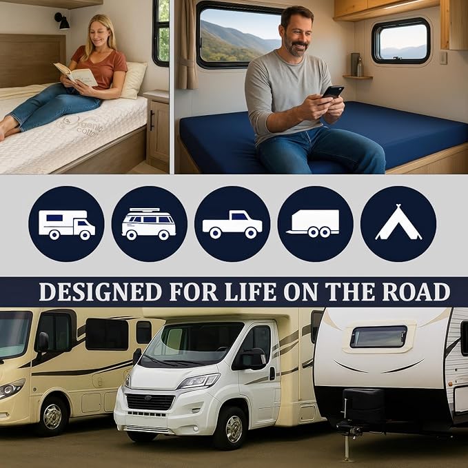Foamma 10” x 30” x 75” Camper, RV Travel High-Density Bunk Mattress Replacement, Made in USA, Comfortable, Travel Trailer, CertiPUR-US Certified, Cover Not Included