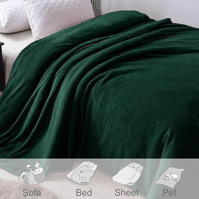 Exclusivo Mezcla Fleece Blanket Twin Size for Bed, Super Soft and Warm, All Season Use, Cozy, Plush, Lightweight, 60x80 Inches Forest Green