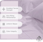 Linen Home 100% Cotton Percale Sheets King Size, Iris Lilac, Deep Pocket, 4 Pieces Set - 1 Flat, 1 Deep Pocket Fitted Sheet and 2 Pillowcases, Crisp Cool and Strong Bed Linen