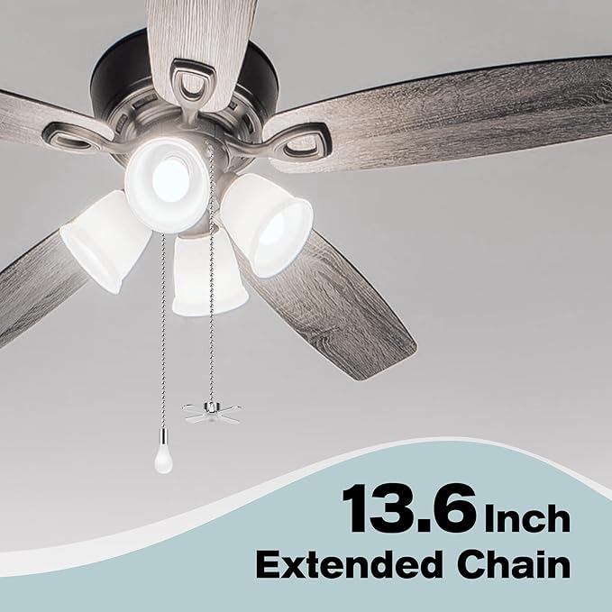 Ceiling Fan Pull Chains (2 Pieces), White, 13.6 Inches Extension, Fit All Standard Ceiling Fans and Light Fixtures Copper, Versatile Use, Modern Design