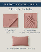 LANE LINEN 100% Organic Cotton Twin XL Sheets Set, 3-Piece Pure Organic Cotton Percale Sheets, Cotton Bedsheets, Ultra Soft Bedding Sheets, Breathable, Fits Mattress Upto 15" Deep - Rose Dawn