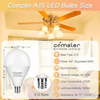 comzler Ceiling Fan Light Bulbs E12 Small Base, A15 LED Bulb 2700K Soft Warm White Candelabra LED Bulb 6W (60watt Equivalent), Chandelier Light Bulbs CRI85+ 600 Lumens No-Dimmable Pack of 8