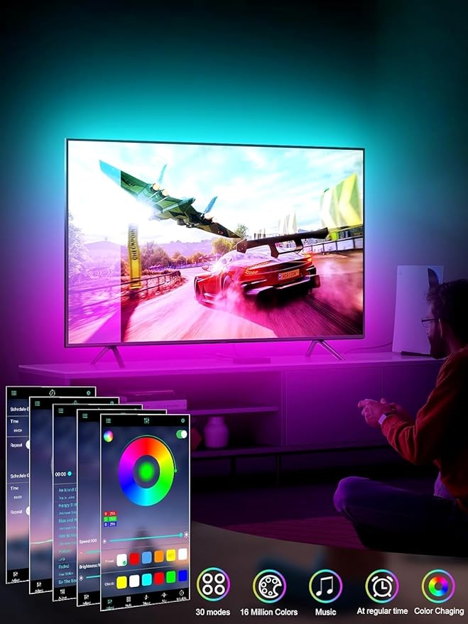 GIPOYENT TV Light Strip, Music Sync LED TV Backlights, for 32-50 Inch TV, LED TV Light with Bluetooth Function - RGB Color Changing Light Strip for Home Theater (9.8ft)