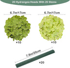 Hydrangea Artificial Flowers, 20 Pcs Green Hydrangea Artificial Flowers Bulk, Faux Hydrangea Flowers for Outdoor, Fake Silk Hydrangea Flowers with Stems for Wedding Decoration Decor