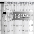 MYSKY HOME Pom Pom Sheer Curtains 2 Pack 37 x 84 in Long Grey Pom Pom Rod Pocket Voile Sheer Drapes for Bedroom, Living Room, Office