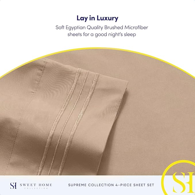 California King Sheet Sets - Breathable Luxury Sheets with Full Elastic & Secure Corner Straps Built In - 1800 Supreme Collection Cal King Deep Pocket Bedding Set, Sheet Set, California King, Taupe