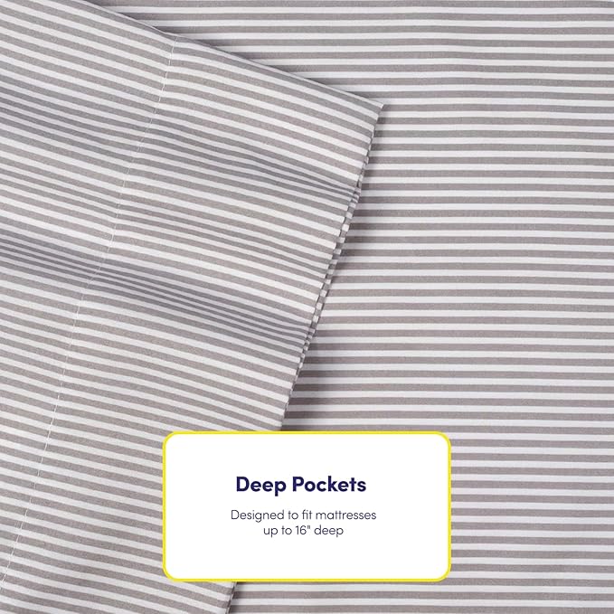 Twin Size Bed Sheets - 4 Piece 1500 Supreme Collection Fine Brushed Microfiber Deep Pocket Twin Sheet Set Bedding - 1 EXTRA PILLOW CASES, GREAT VALUE, Twin, Classic Stripe Gray