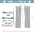ChrisDowa 100% Blackout Curtains for Bedroom with Black Liner, 2 Thick Layers Total Blackout Thermal Insulated Grommet Window Curtains 2 Panels Set (Greyish White, 52 x 72 Inch)