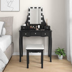 CHARMAID Vanity Desk with Mirror and Lights, Makeup Vanity Table with 5 Storage Drawers, 3 Color Lighting Modes, Adjustable Brightness, Modern Bedroom Dressing Table with Vanity Stool, Black