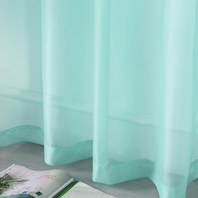 DUALIFE Aqua Sheer Curtains 63 Inch Length 2 Panels Set Grommet Window Drapes Voile Curtains Bay Window Aqua Seafoam Sheer Curtain for Baby Bedroom Nursery 52X63 Inches