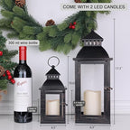 DECORKEY LED Lanterns Decorative Outdoor&Indoor, Set of 2 (17’’&11’’) Large Black Metal Lantern Decor with bronze brush, Candle Holder for Porch, Patio, Garden, Balcony, Wedding Decorations (No Glass)